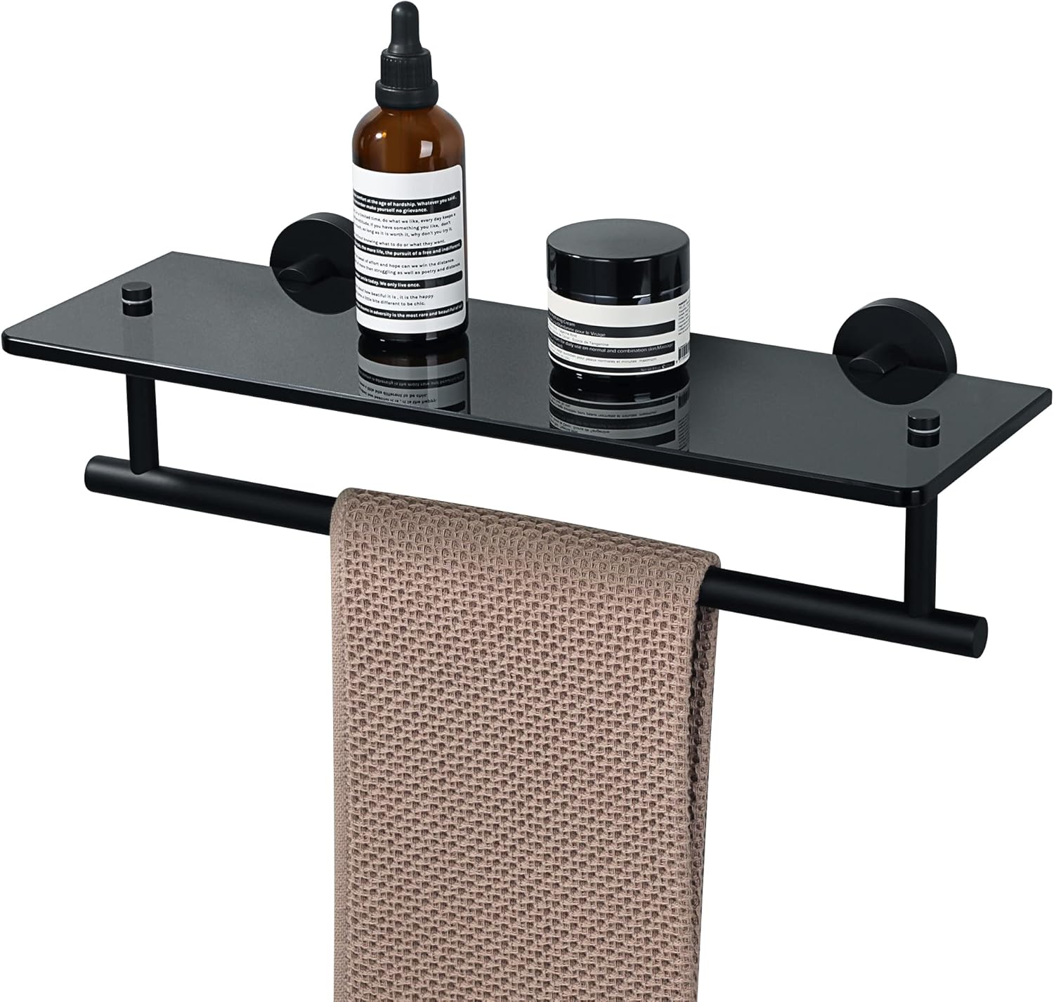 Alise Glass Shelves for Bathroom, 15.7 Inch Floating Glass Shelves for Wall,SUS304 Stainless Steel Floating Shelves for Bathroom, Toilet Room Decoration Black Finish GDL400BAR-B