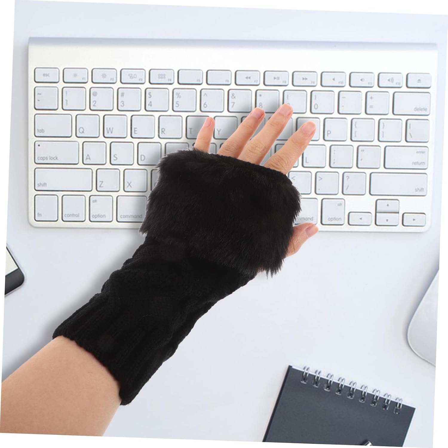 1pair Winter Women Knitted Arm Warmers Faux Fur Cuffs Stylish Decorative Hand Mittens for Cold Weather for Enhancing Outfits and Keeping Wrists Warm
