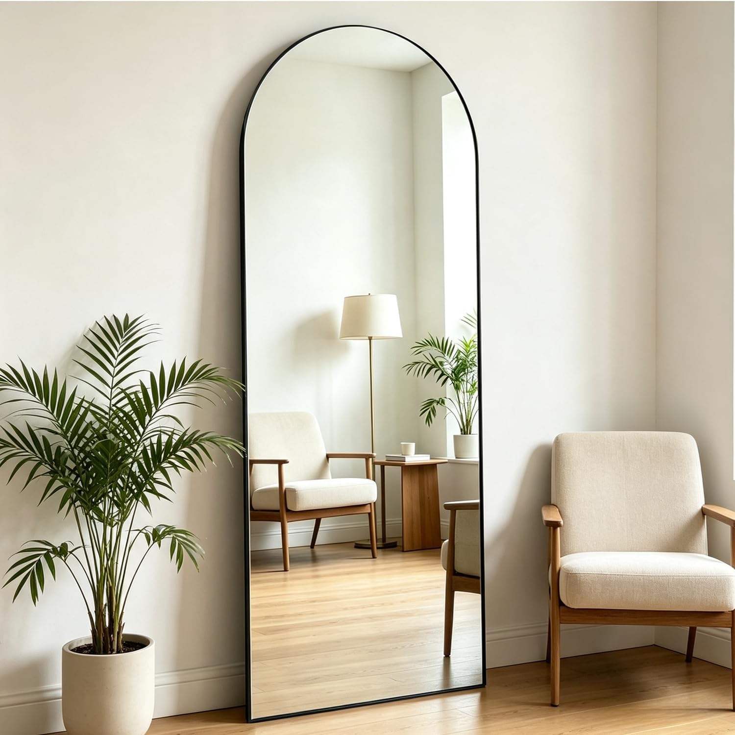 Arched Full Length Mirror, 56"x16" Black Floor Mirror for Bedroom, Wall Mounted or Leaning Dressing Mirror, Wall Mirror for Living Room, Hallway