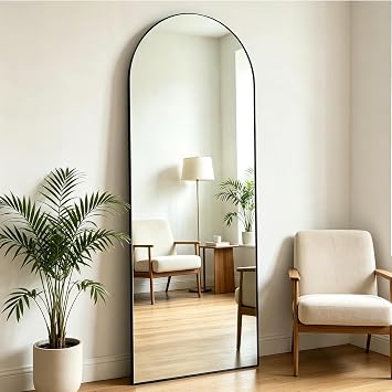 Arched Full Length Mirror, 56"x16" Black Floor Mirror for Bedroom, Wall Mounted or Leaning Dressing Mirror, Wall Mirror for Living Room, Hallway