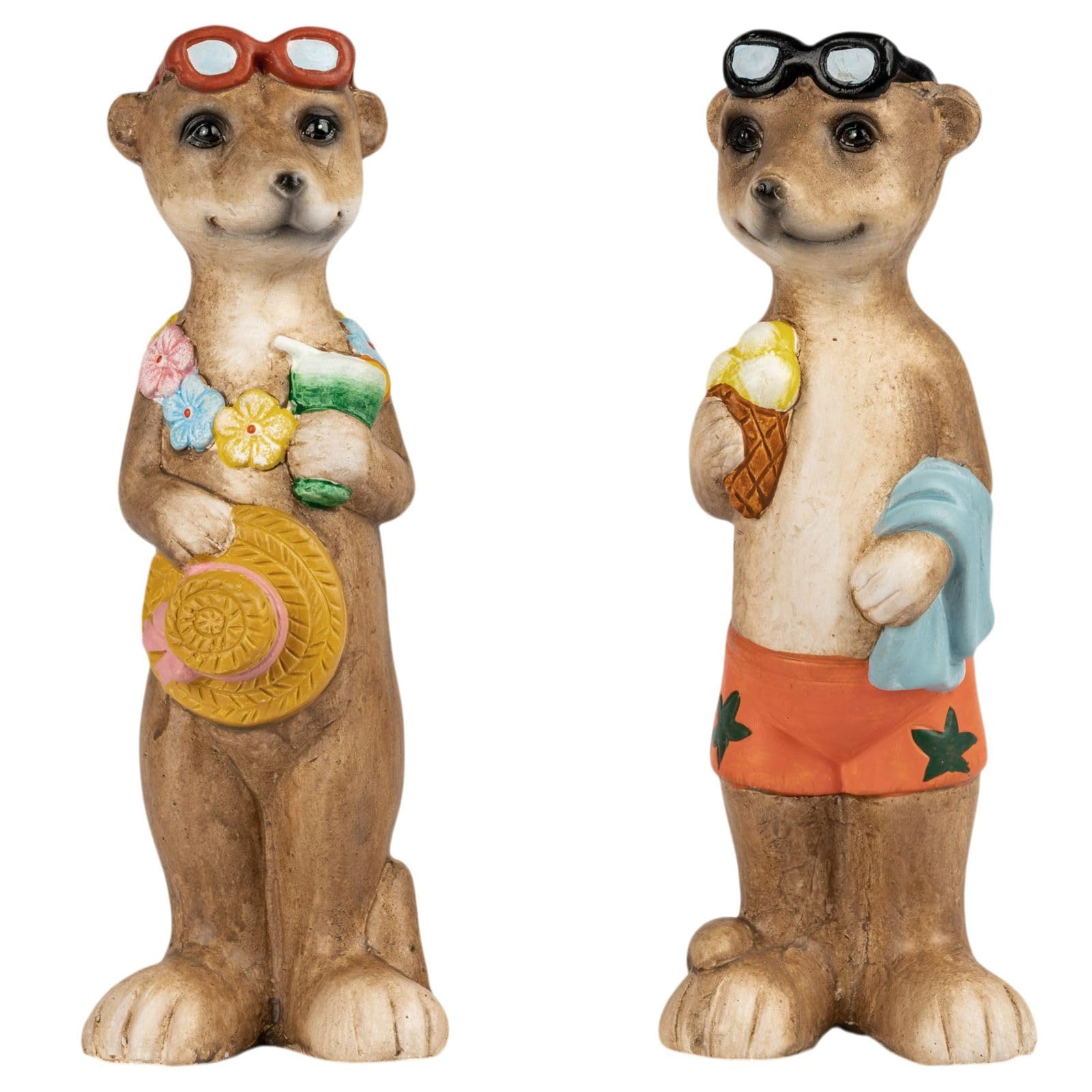 Kremers Schatzkiste 2er Set Erdmännchen Deko Figuren handbemalt aus Keramik niedliche Tierfiguren für Garten, Balkon & Wohnung, Sommer Deko Geschenkidee, stehende Erdmännchen 24 cm