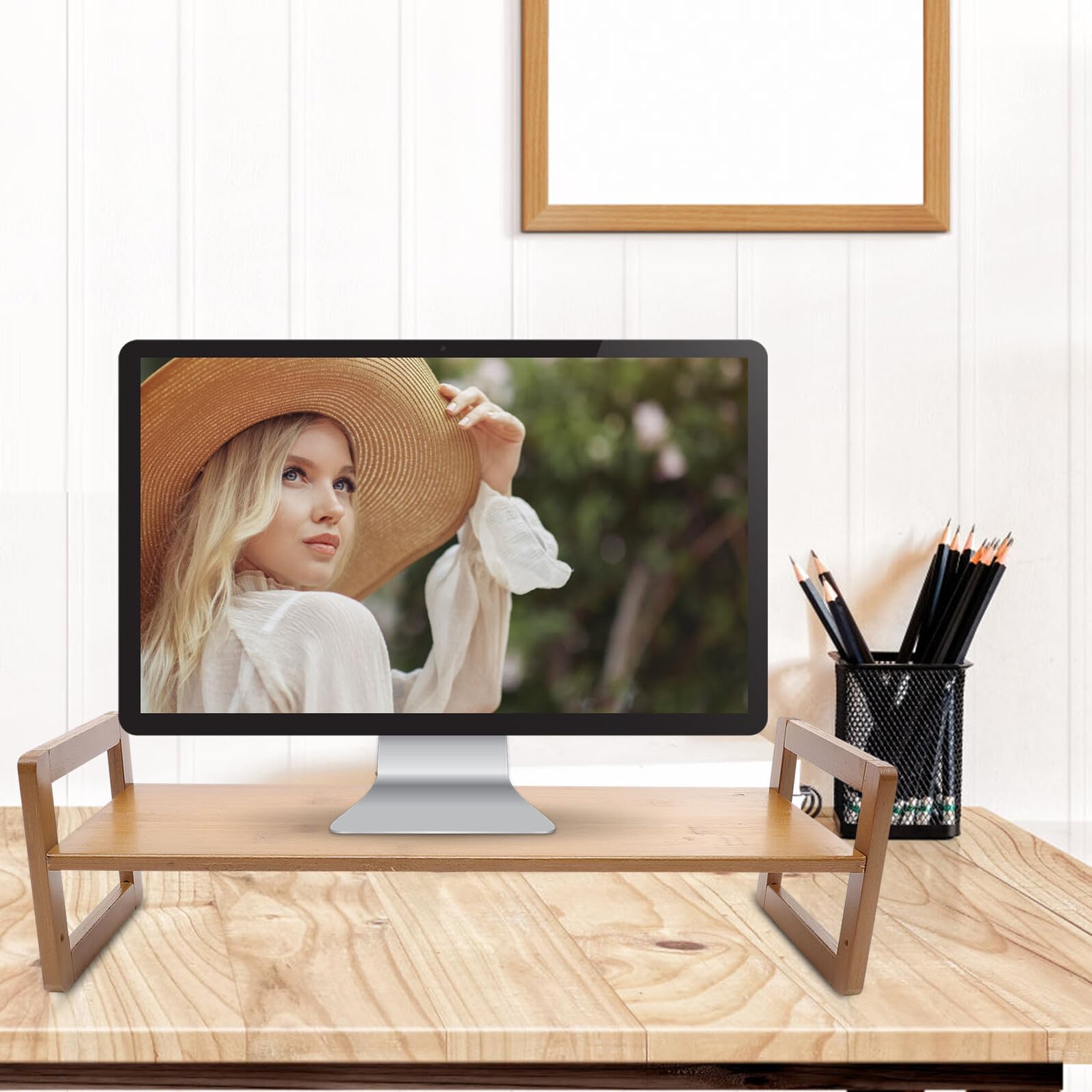 BESPORTBLE Supporto Monitor da Scrivania in Legno con Rialzo Ergonomico per Laptop e Mensola Porta Portatile Alza Monitor Fisso per Casa e Ufficio Organizzatore Desktop Resistente e