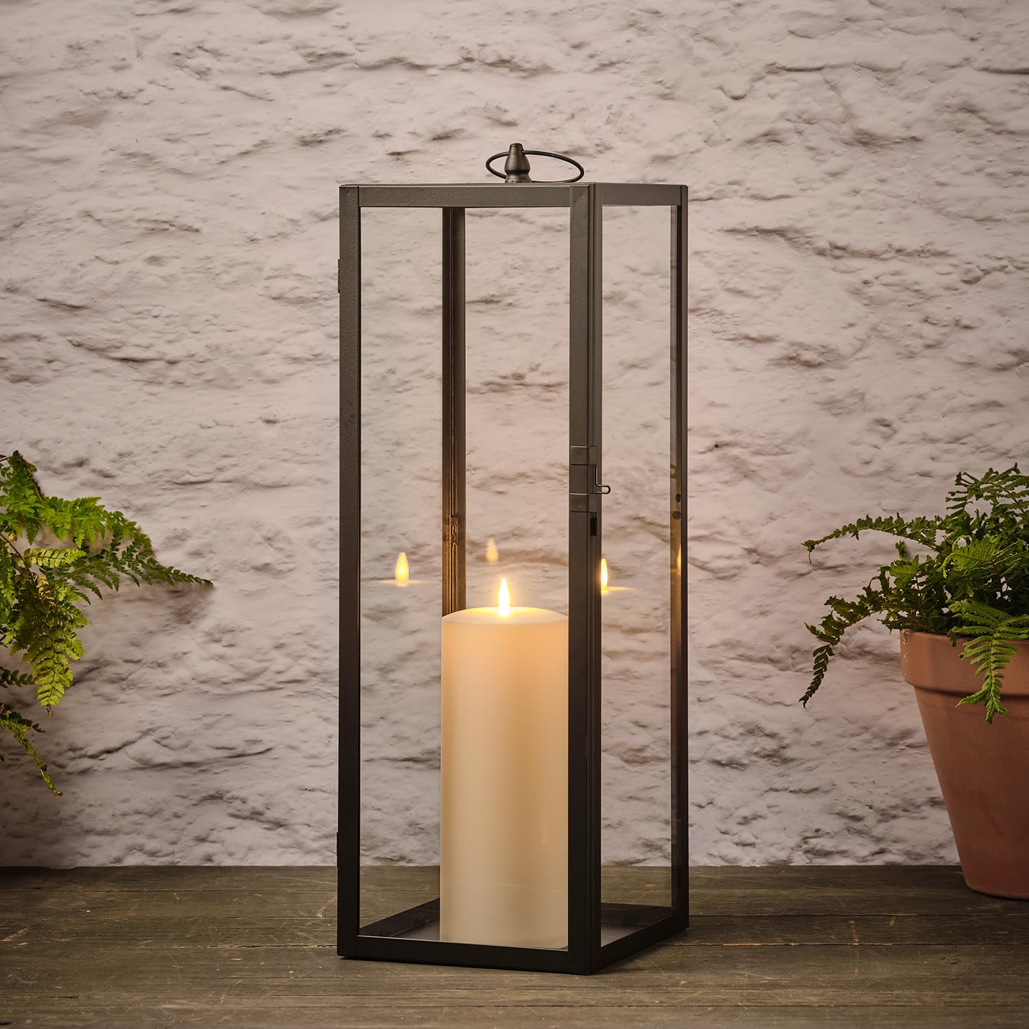 Lights4fun Lanterne Noire de 60 cm avec Bougie LED TruGlow® à Flamme Vacillante à Piles avec Minuterie Résistante aux Intempéries Décoration pour Intérieur Jardin Balcon Extérieur