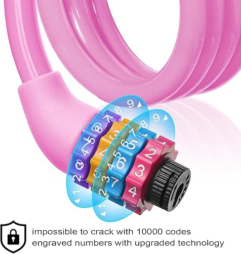 Miniatura 7 de Ainiv Candado de bicicleta, cable de bloqueo de bicicleta de 25 pulgadas, antirrobo portátil de 4 dígitos, cerraduras de cable, combinaciones