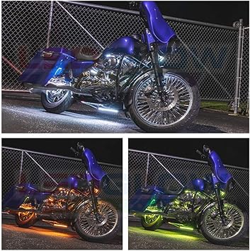LEDGlow 20pc Advanced Million Color LED Motorcycle Accent Underlow Light Kit - 15 Solid Colors - 6 Patterns - Multi-Color Flexible Strips - Includes Waterproof Control Box & 2 Wireless Remotes