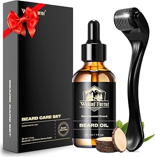 Waking Forest Derma Roller 0.25mm & Beard Oil(1oz), Sandalwood Beard Kit, Microneedle Beard Roller with 540 Titanium, Natural Moisturize with Vitamin E Beard Oil for Men, Fathers Boyfriend Dad