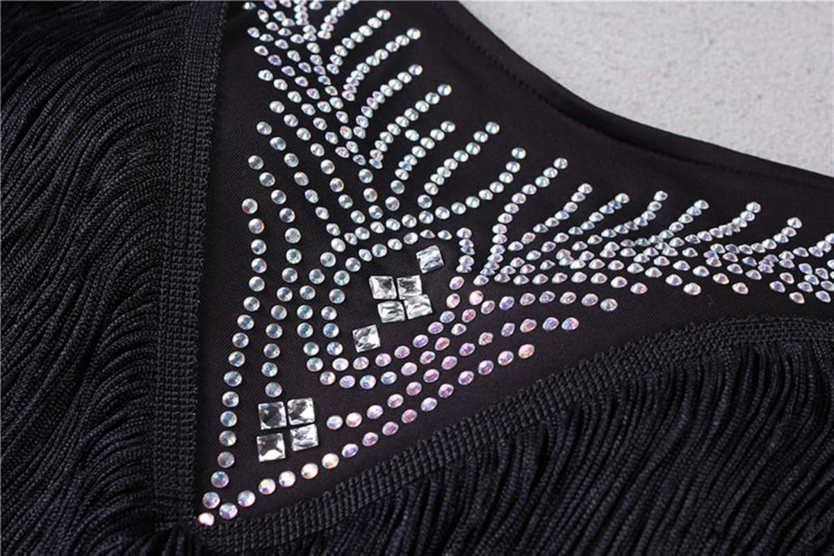 ZX Women's V Back Rhinestone Deco Fringe Dance Party Dress Latin Ballroom Dress : Clothing, Shoes & Jewelry