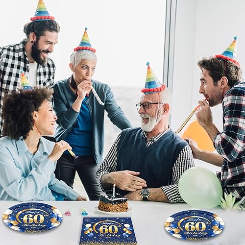 Miniatura 39 de 40 decoraciones de cumpleaños número 70 para hombres, azul marino y dorado, decoraciones de fiesta de feliz cumpleaños, incluye platos, servilletas