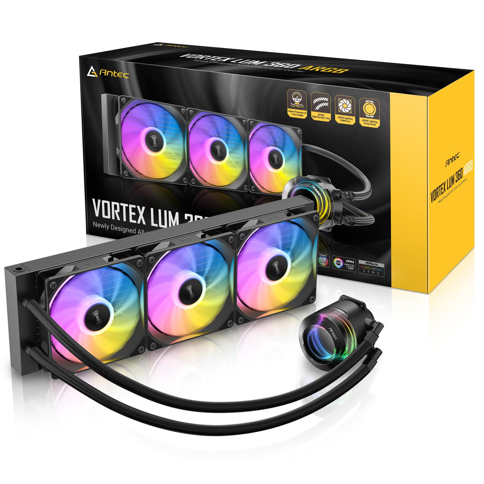 Kit+Refrigeración por Agua + AIO + Antec+Vortex + Lum+RGB+-+360mm + %28negro %29