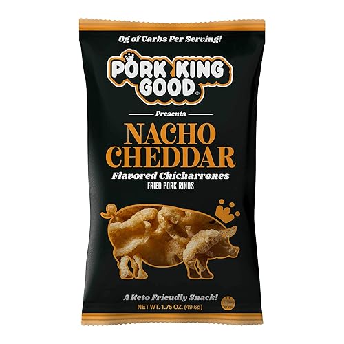 Pork King Good Chicharrones de cerdo Nacho Cheddar (Chicharrones) (paquete de 4) Snacks