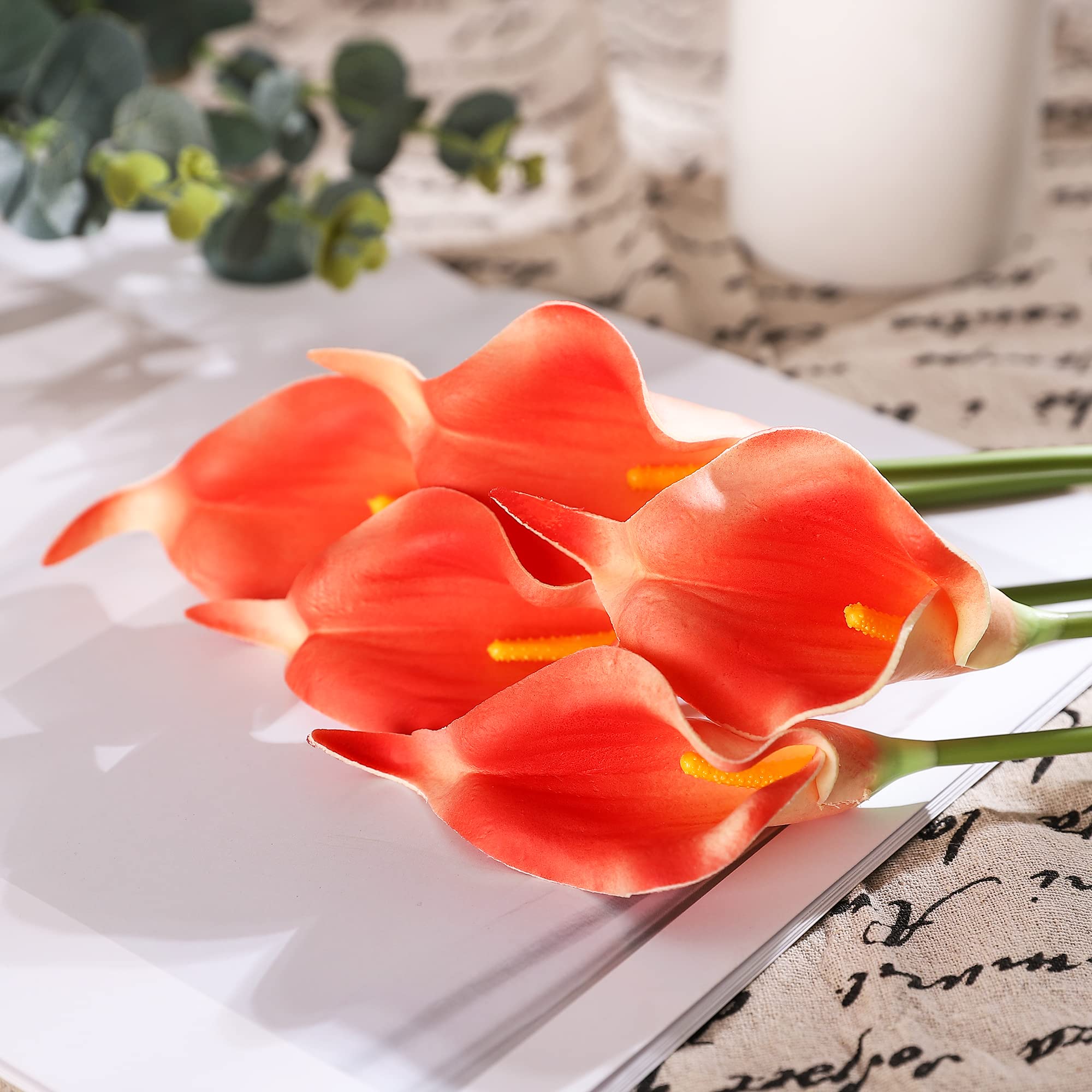Duovlo 20 szt. Calla Lily ślubny bukiet ślubny Lataex prawdziwy dotyk sztuczny kwiat dekoracja na imprezę do domu (ciemny szampan)
