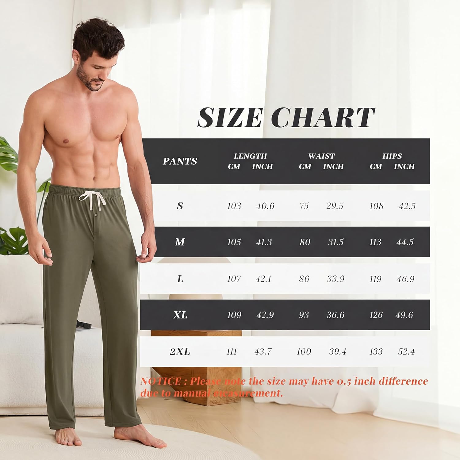 Vulcanodon Mens Cotton Pajama Pants Lightweight Soft Sleep Bottoms with Pockets and Button Fly Lounge PJ - Image 7