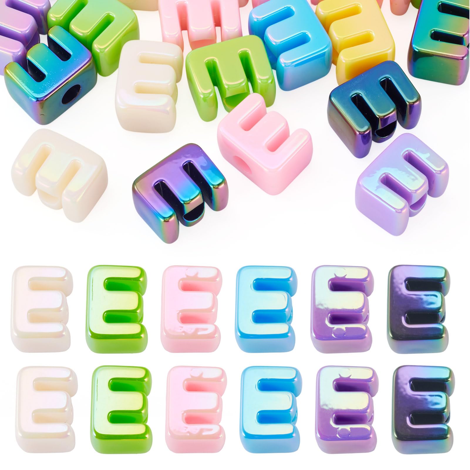 20Pcs Large Acrylic Letter Beads, Big Iridescent Letter Alphabet Beads, 3D Acrylic Letter Slide Bead Colorful Large Hole European Bead for Bracelet Necklace Name ID Craft