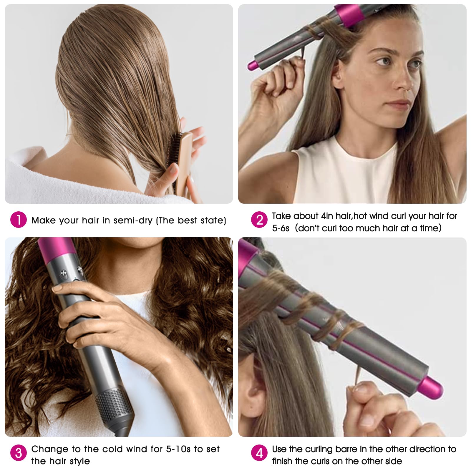 2 barriles rizadores de cabello de 20 mm de largo para piezas de accesorios Dyson Airwrap, accesorios de auto-rizado para Airwrap Styler, accesorios de rizado para múltiples estilos de cabello
