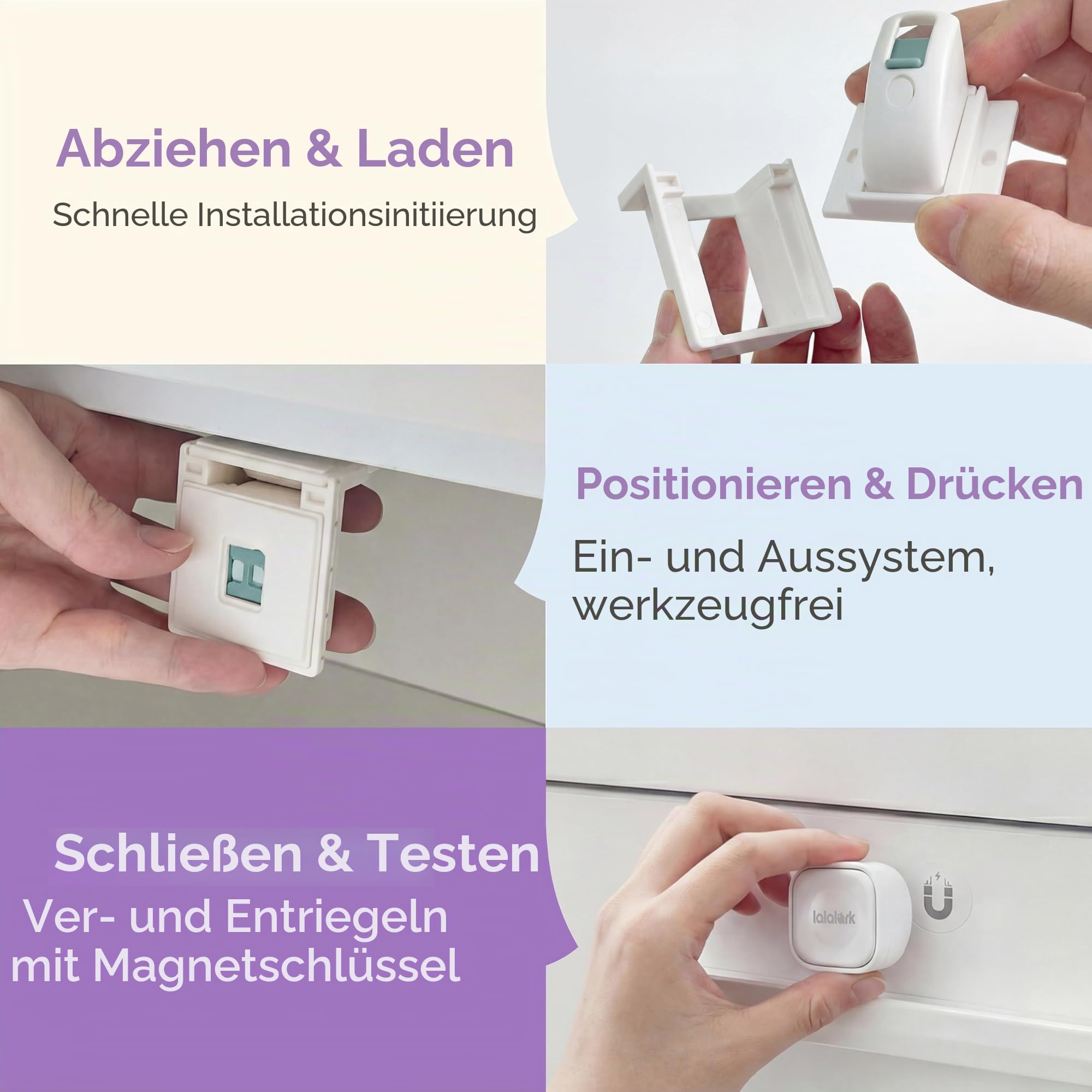 Lalalark Magnetische Kindersicherung (24 Schlösser + 4 Schlüssel), Selbstklebende Kindersicherungen, Unsichtbarer Magnetverschluss, werkzeuglose Kindersicherungen für Schränke, Schubladen und Türen
