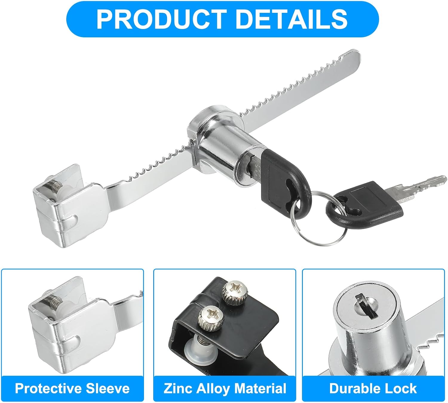 Generic Sliding Glass Cabinet Lock, 4Pcs Keyed Alike Showcase Lock Chrome Finish Ratchet Lock No Drill Glass Door Lock for 5-10mm Glass Door, Silver