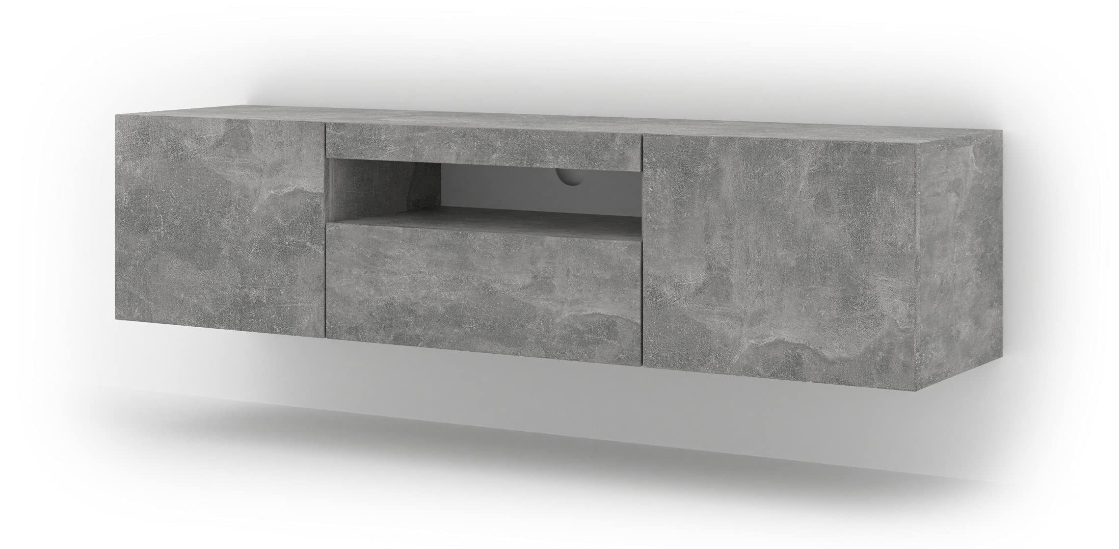 BIM Furniture Lowboard TV 150 cm - Universell Sideboard mit Laminierten Fronten, Hängend oder stehend - Fernsehschrank HiFi Schrank fürs Wohnzimmer Beton