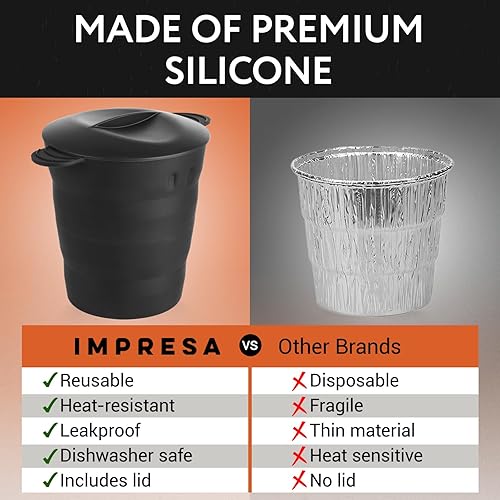Miniatura 4 de IMPRESA Paquete de 2 Revestimiento de cubo de silicona reutilizable para cubo de grasa Traeger, forro de cubo de grasa para ahumador, con tapas para