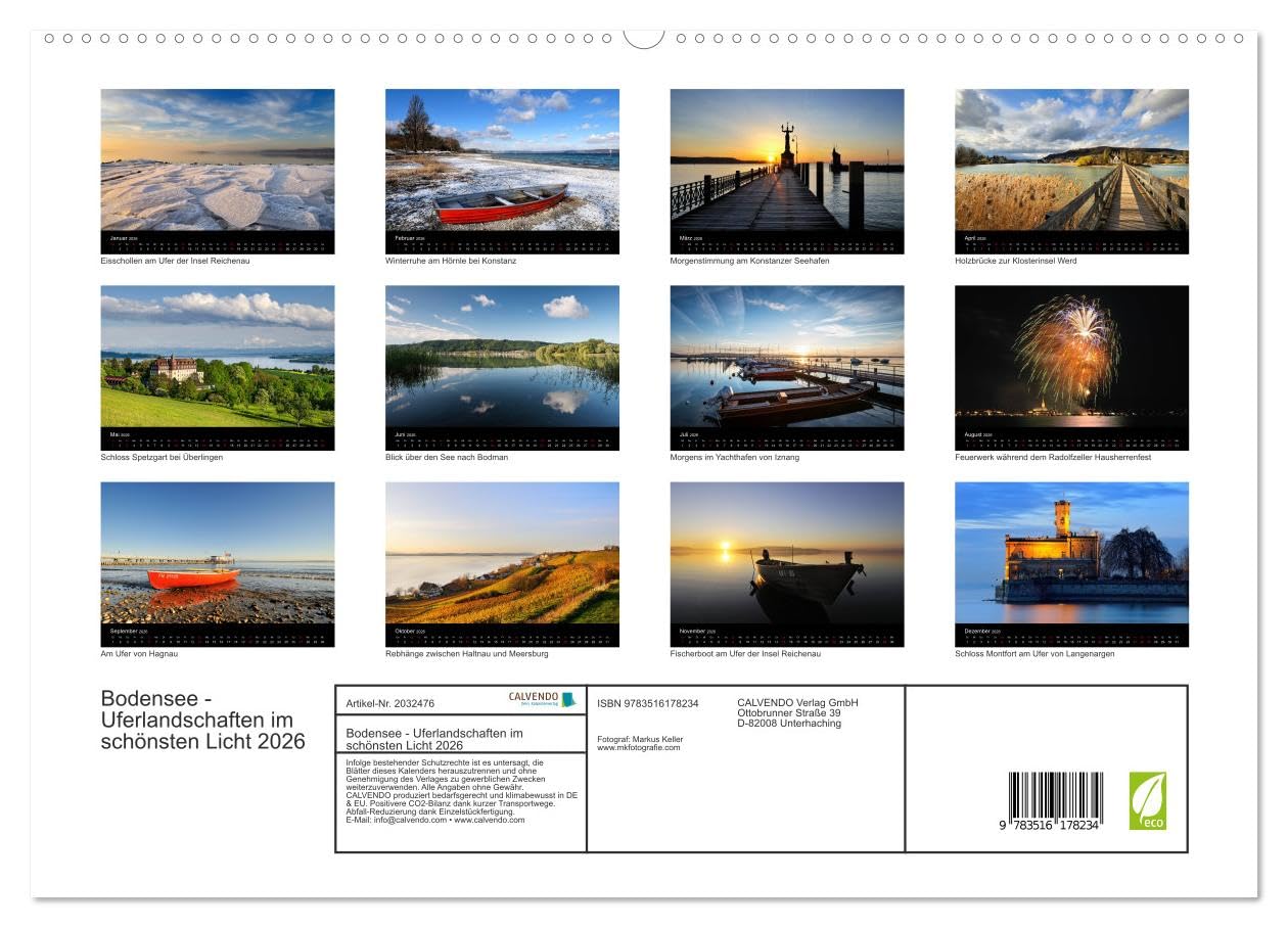 Bodensee - Uferlandschaften im schönsten Licht 2026 (hochwertiger Premium Wandkalender 2026 DIN A2 quer), Kunstdruck in Hochglanz: Monatskalender mit Bildern eines Jahres vom Bodensee (CALVENDO Orte)