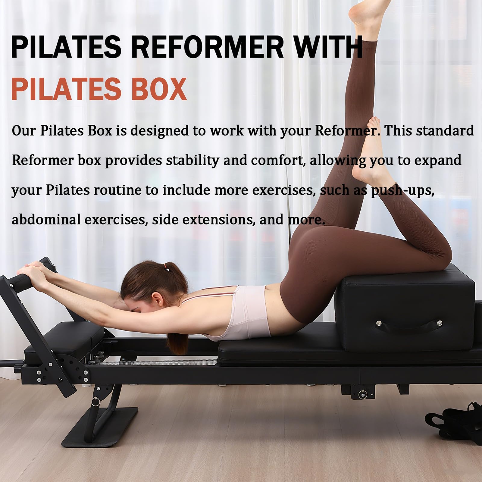 Pilates Reformer Machine, Pilates Reformer Maschine für Zuhause mit Doppeltwiderstand, 4 Federn und 5 Seile für Zuhause und Fitnessstudio,B