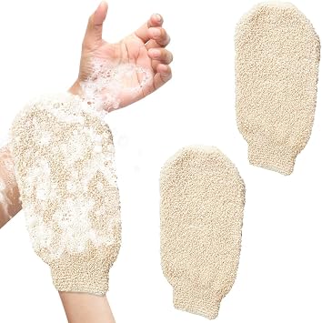 2 Pcs Exfoliating Gloves, BetterJonny Bath Shower Gloves Mitts Bamboo Fiber Bath Gloves Body Cleaning Cloth Sponges for Exfoliating and Body Scrubber