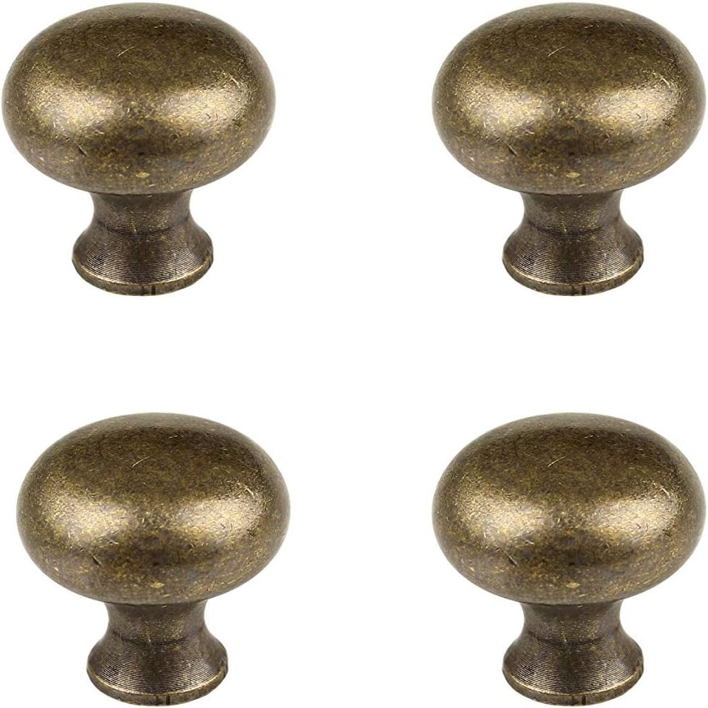 RZDEAL 4 PCS 1.0'' x 0.9'' Antique Style Brass Simple and Elegant Pulls Solid Hardware Knobs for Furniture Cabinet Closet Drawer Box Door Handles(Antique Brass)
