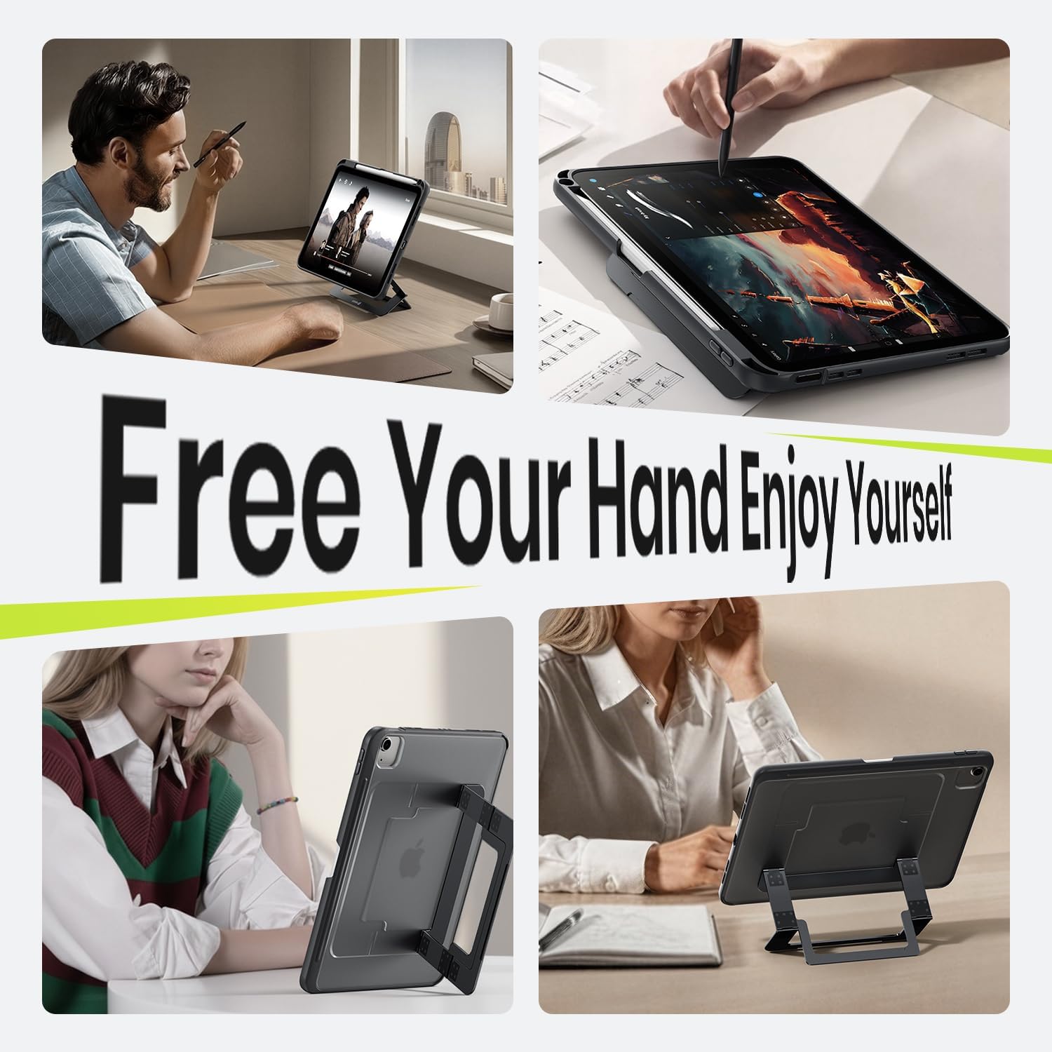 WSKEN for iPad Air 11 Inch Case - M4/M3/M2 (2026/2025/2024), iPad Pro 11, iPad Air 5th/4th Gen (2022/2020), Multi Adjustable Kickstand Cover, Ultra Stable Shockproof Cover with Pencil Holder, Black