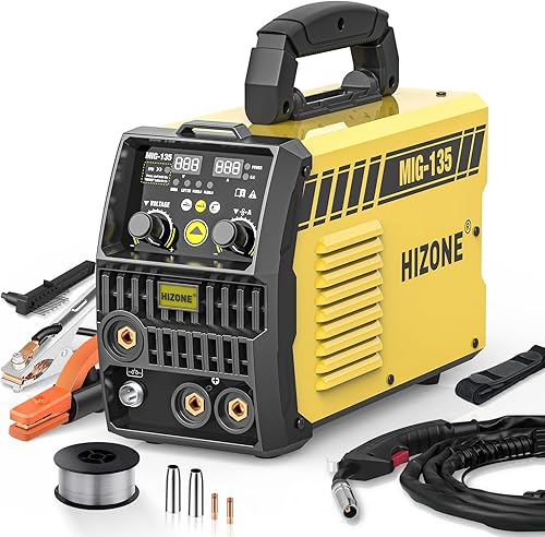 Máquina de soldadura MIG 135A 110V, 3 en 1 Soldador de núcleo de flujo sin gaselevación TIGMáquina de soldadura con pantalla digital dual, equipo de