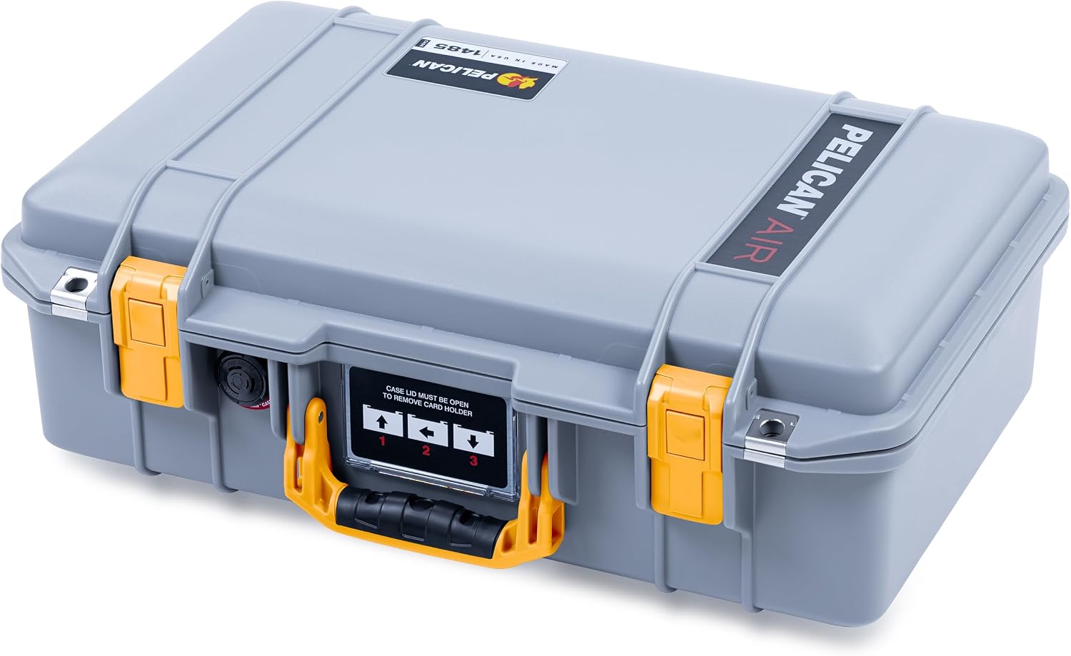 Silver Pelican 1485 Air case - comes with foam - Yellow handle & latches.