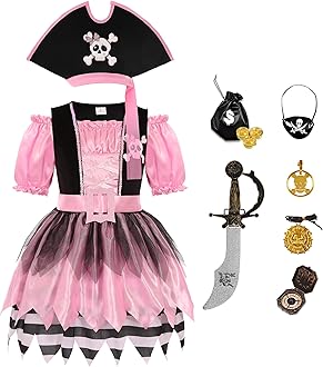 Cuteshower Girls Pirate Costumes for Kids Sea Buccaneer Costume Pink Pirate Dress Halloween Cosplay Party