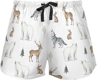 J JOYSAY Wolf Deer Polar Bear Print Women Pajama Shorts Lounge Sleep Shorts with Pockets Elastic Waist Soft Sleepwear