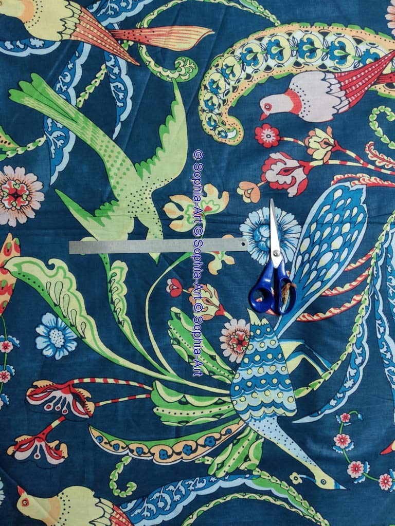 The Yard - Tessuto in voile con stampa indiana a forma di pavone con stampa etnica Sanganer Kurti, per sartoria, cucito e trapuntatura zingara