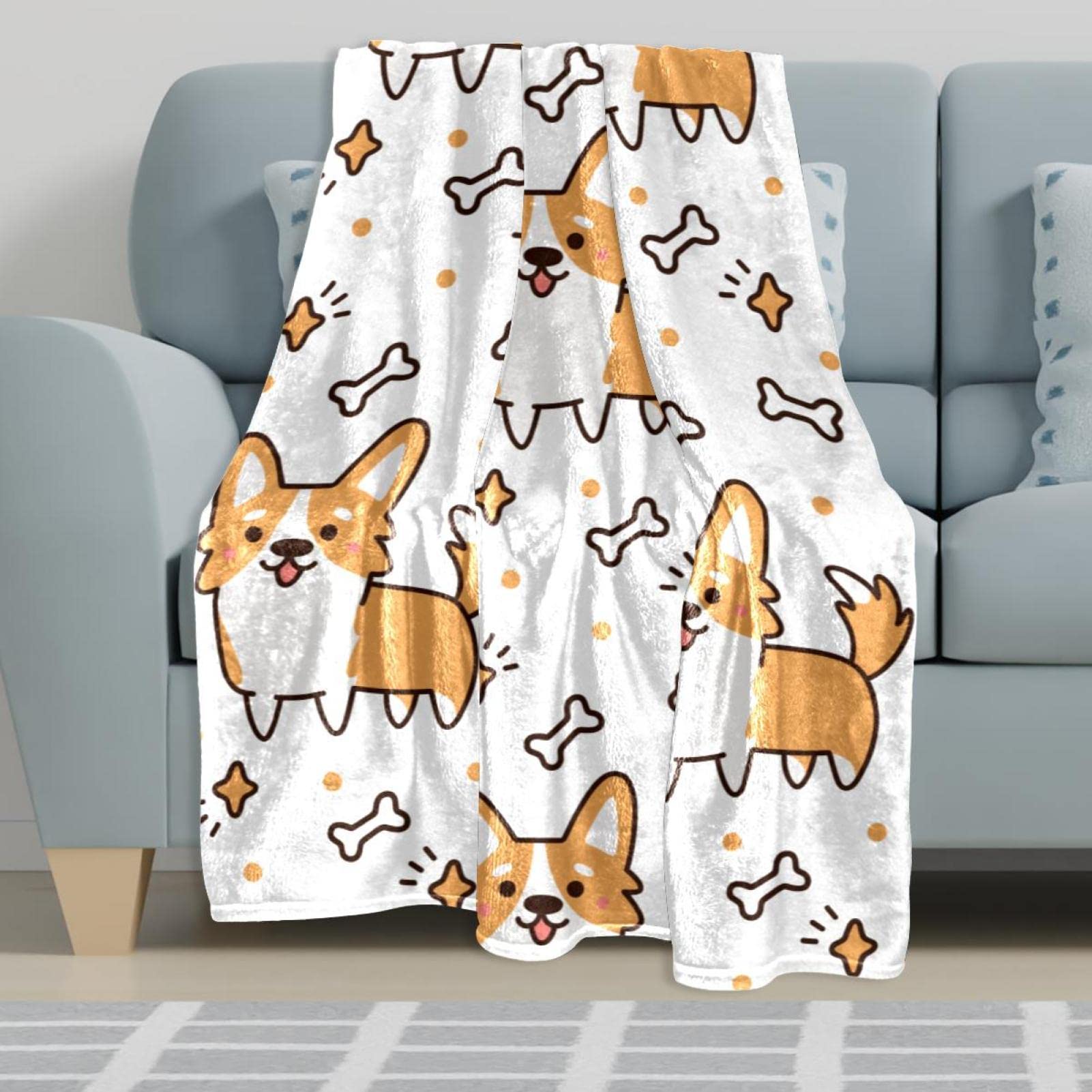Coperta Morbida In Microfelpa Con Corgi | Calda E Leggera Per Divano E Letto | 3 Misure Disponibili