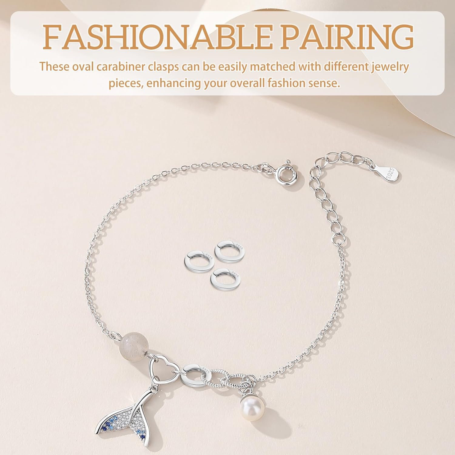 FAVOMOTO 4PCS Oval Necklace Shortener Clasps, S925 Sterling Silver Bracelet Ring Connector Lock Necklace Snap Clip for Jewelry Crafts Making DIY Hardware Replacement - Image 5