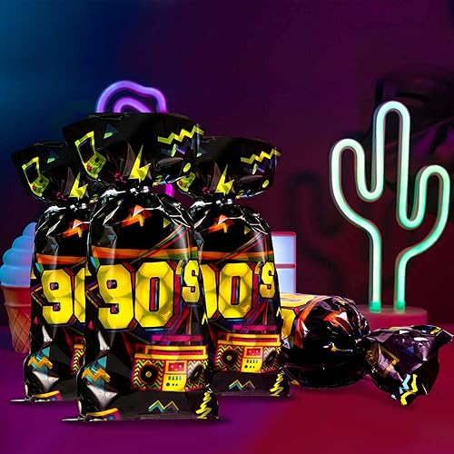 Miniatura 5 de 100 bolsas de golosinas para fiestas de los años 90, bolsas de dulces de los 90, bolsas de caramelo neón retro de los años 90, bolsas de plástico de