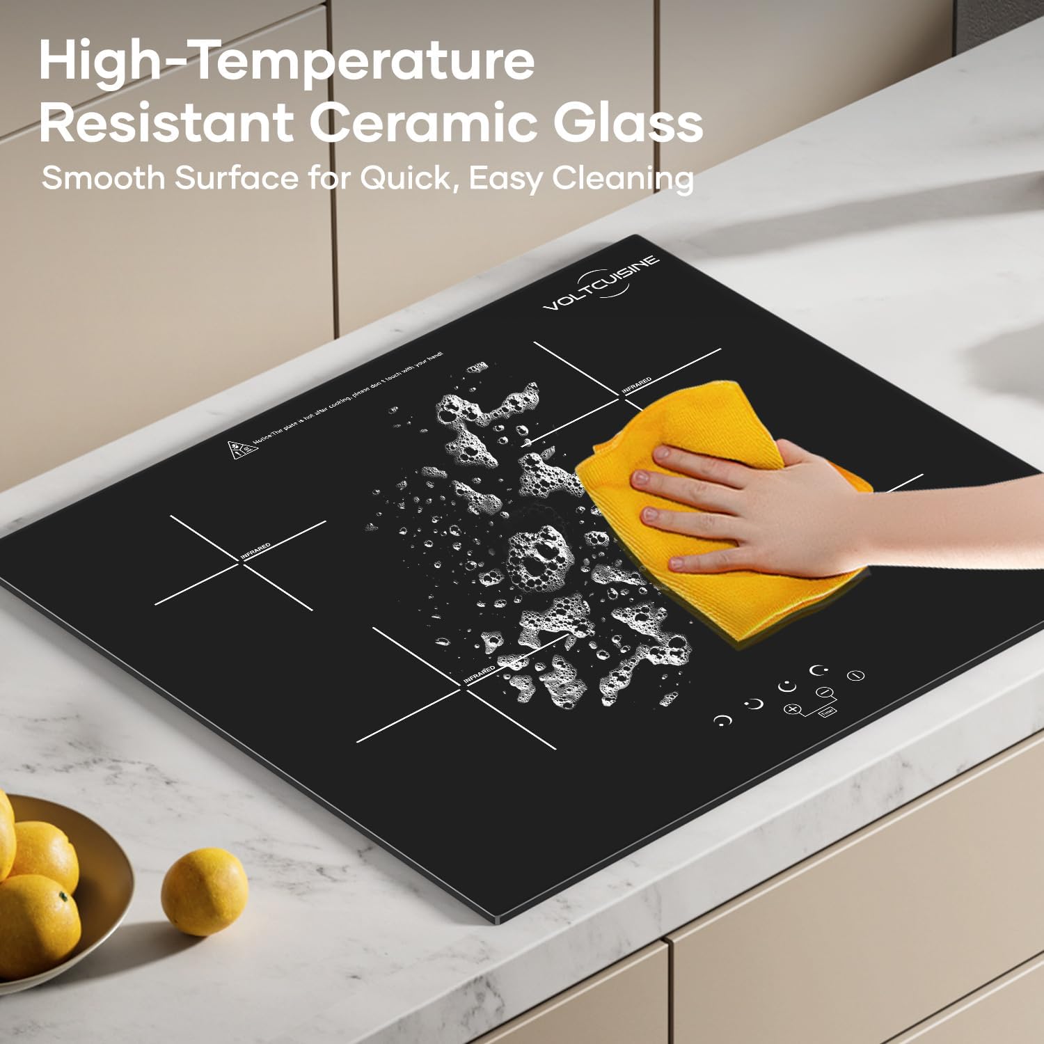 24" Electric Ceramic Radiant Cooktop, 6000W Built-in 4 Burner Stove Top with 9 Heat Levels, Timer & Child Safety Lock, Hard-Wearing Glass Surface (220–240V)