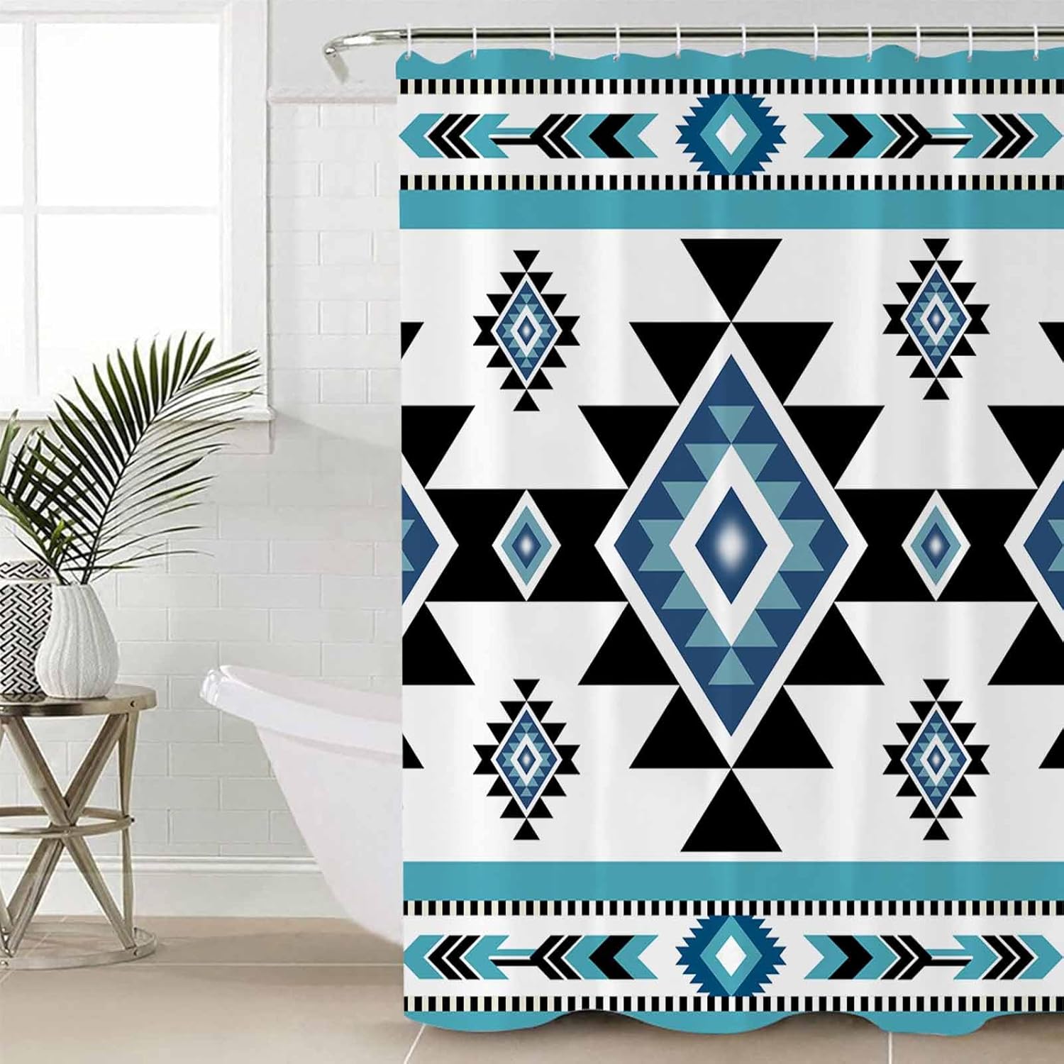 Decorative Shower Curtain Blue Polyester Fabric Waterproof Bath Shower Curtains Bathroom Accessories Western Southwest Native American Indian Machine Washable Curtain 72x78 Inch for Home Hotel