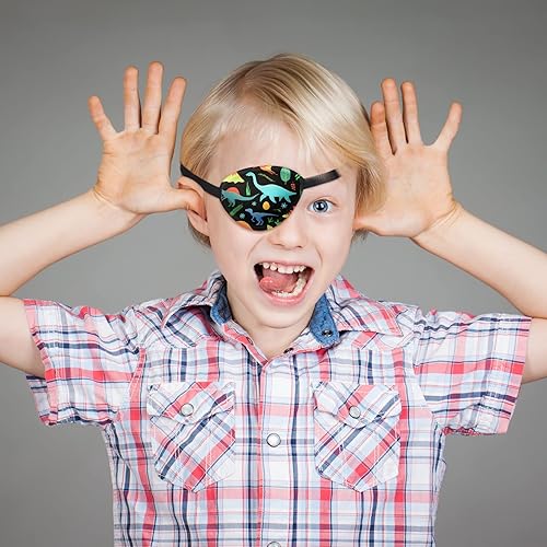 Miniatura 5 de Eurzom 8 parches para ojos para niños, parche ajustable para un solo ojo, reutilizable, lindo parche para niñas y niños con correa elástica para