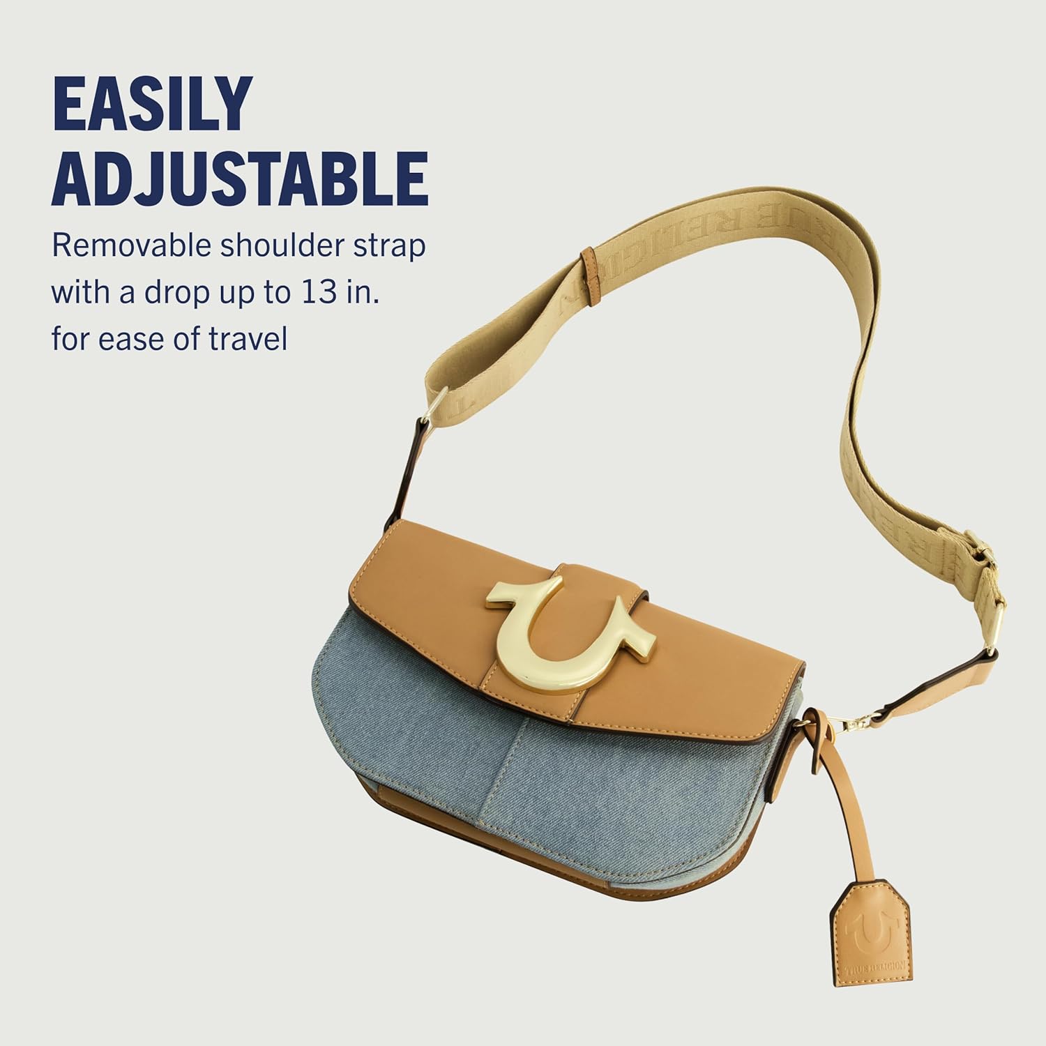 True Religion Saddle Bag, Women's Denim and Faux Leather Crossbody Purse with Adjustable Shoulder Strap, One Size - Image 4