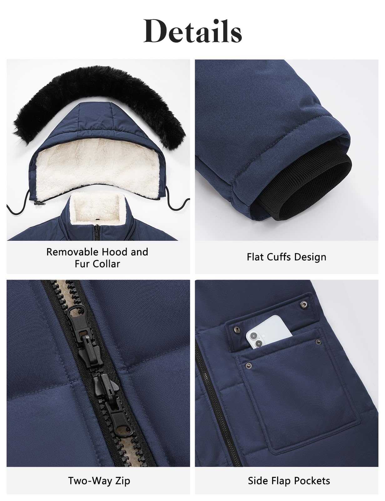 heekpek Manteau Femme Hiver Longue Polaire Veste Blouson Matelassé | Polaire Doublé Manteaux, Épaisse Chaude Blouson, Elégant Zippé Parka Doudoune Coupe Vent, Capuche Amovible