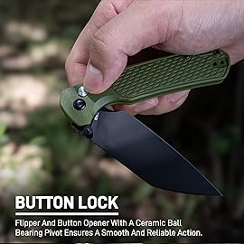 CJRB Pyrite-Light Pocket Knife, Folding Knife with 3.34\'\' AR-RPM9 Steel Blade EDC Knife Small Pocket Knife with Pocket Clip for Men Women, Suitable for Camping Survival Hiking Knives, J1945 Green