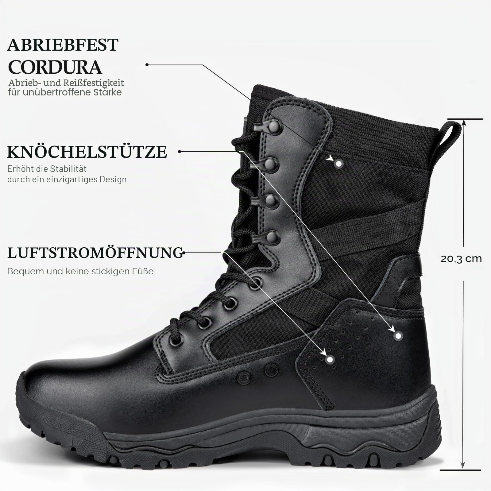 FREE SOLDIER Taktische Herrenstiefel 8 Zoll Leichte Kampfstiefel Langlebige Wildleder Militärische Arbeitsstiefel Wüstenstiefel