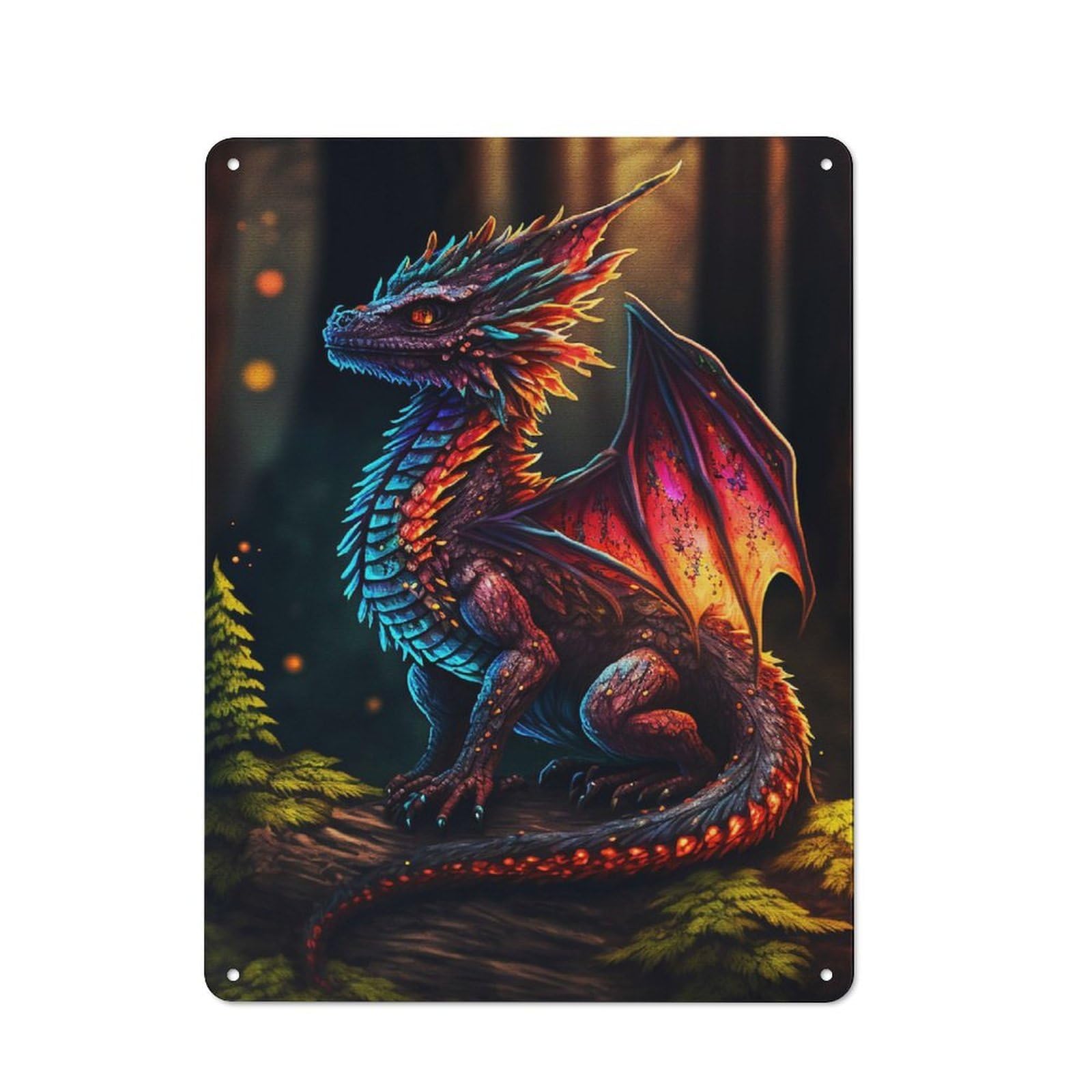 Junmoney Portrait Cute Dragon Metal Sign 40X30cm With For Workshop Wall, Rustic Decor, Wall Decoration For Workshops And Hobby Rooms
