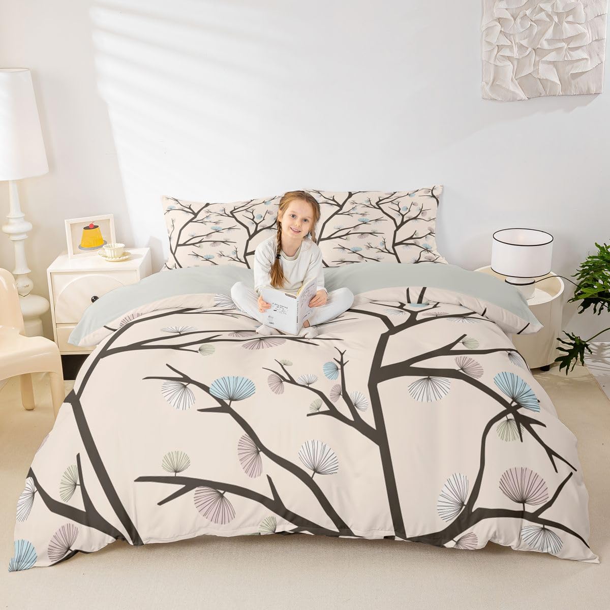 Homewish Flora poszewka na kołdrę super king geometryczne liście zestaw pościeli kwiat płatek gałąź kwiatowa poszewka na kołdrę vintage zestawy łóżek kwiatowych