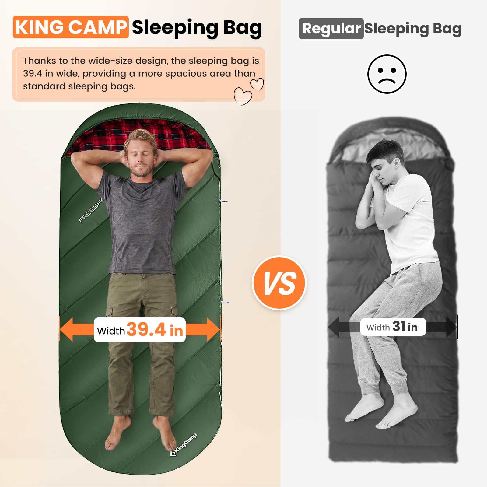 Amazon.co.jp: KingCamp 寝袋 大人用 超ワイドフランネル寝袋 キャンプ