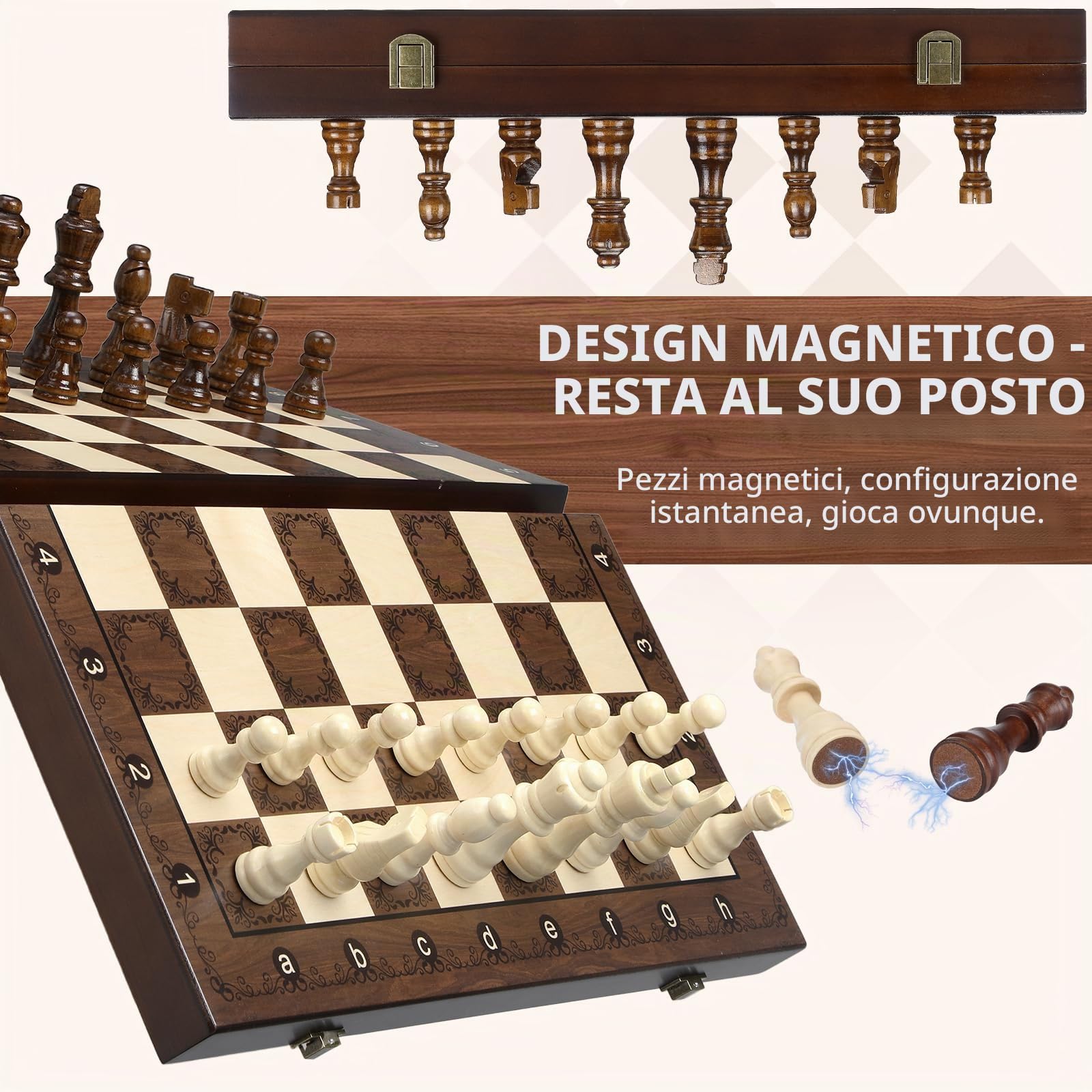 Peradix Grande Scacchi da Viaggio Magnetici 39x39cm - Premium Scacchiera Pieghevoli - Scacchi in Legno di Alta Qualità per Viaggi, Campeggio