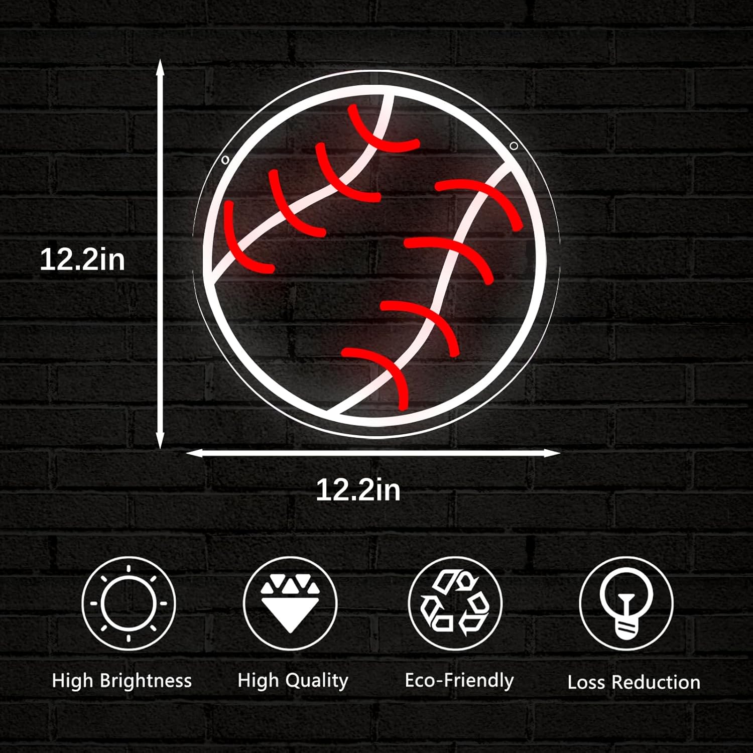 Baseball Neon Lights Dimmable Sport LED Signs Wall Decor for Living Room Bedroom Man Cave Home College Club Shop Birthday Party Gift Art for Kids Fans-12.2 x 12.2IN-USB Powered-Acrylic - Image 5