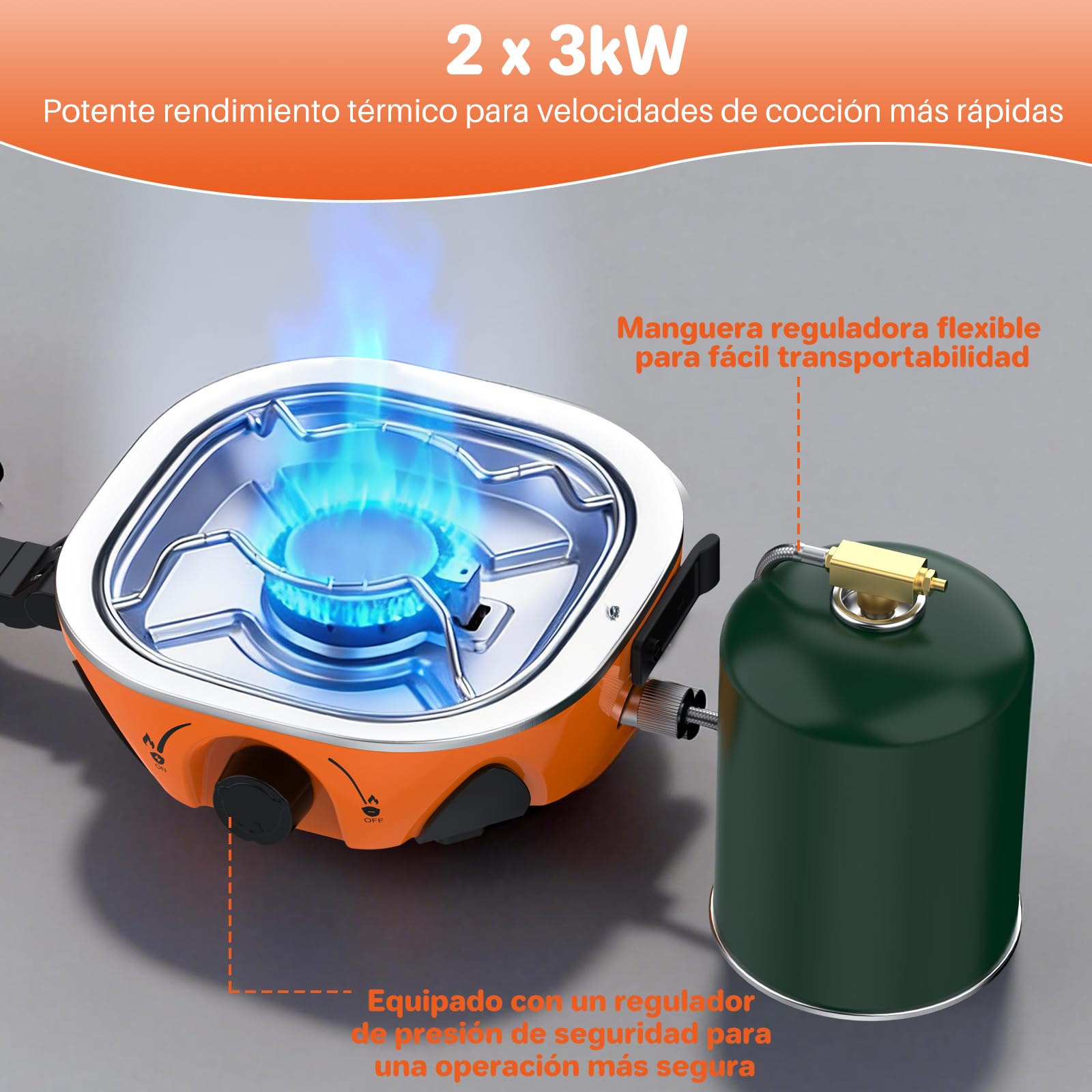 FUNYKICH Cocina de Camping Plegable de 2 Quemadores con Bolsa de Transporte, 2x 3kW Camping Gas Portátil con Manguera Reguladora, Construcción Robusta para Camping,Picnic,Jardín,Barbacoa