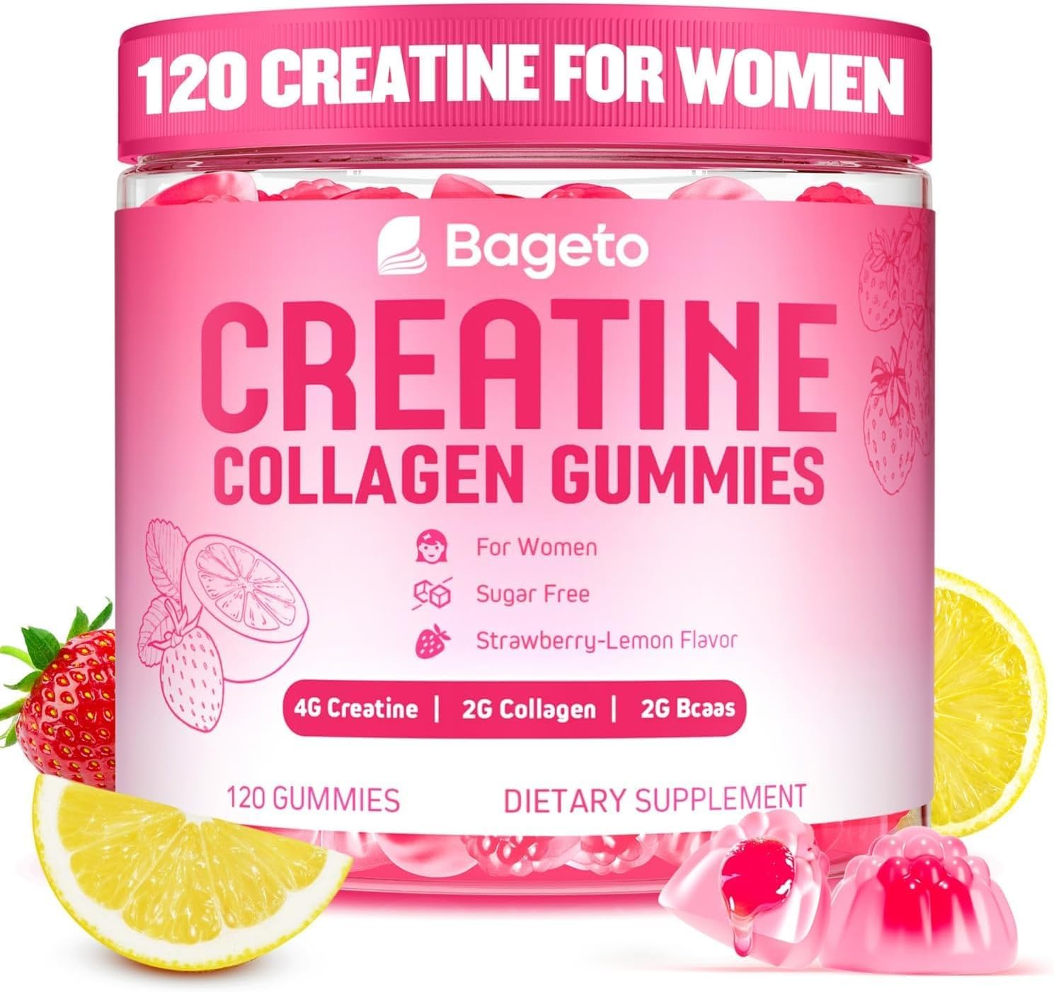 Creatine for Women,Creatine Monohydrat Gummies + BCAA,Collagen, Hyaluronic Acid,Vitamin C & B12 for Muscles,Energy & Recovery,120 Gummies,Sugar Free Creatine for Women,Creatine Monohydrat Gummies + BCAA,Collagen, Hyaluronic Acid,Vitamin C & B12 for Muscles,Energy & Recovery,120 Gummies,Sugar Free