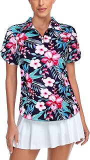Womens Golf Shirts Zip Up Overlap Short Sleeve Workout Tops Quick Dry Tennis Shirt
